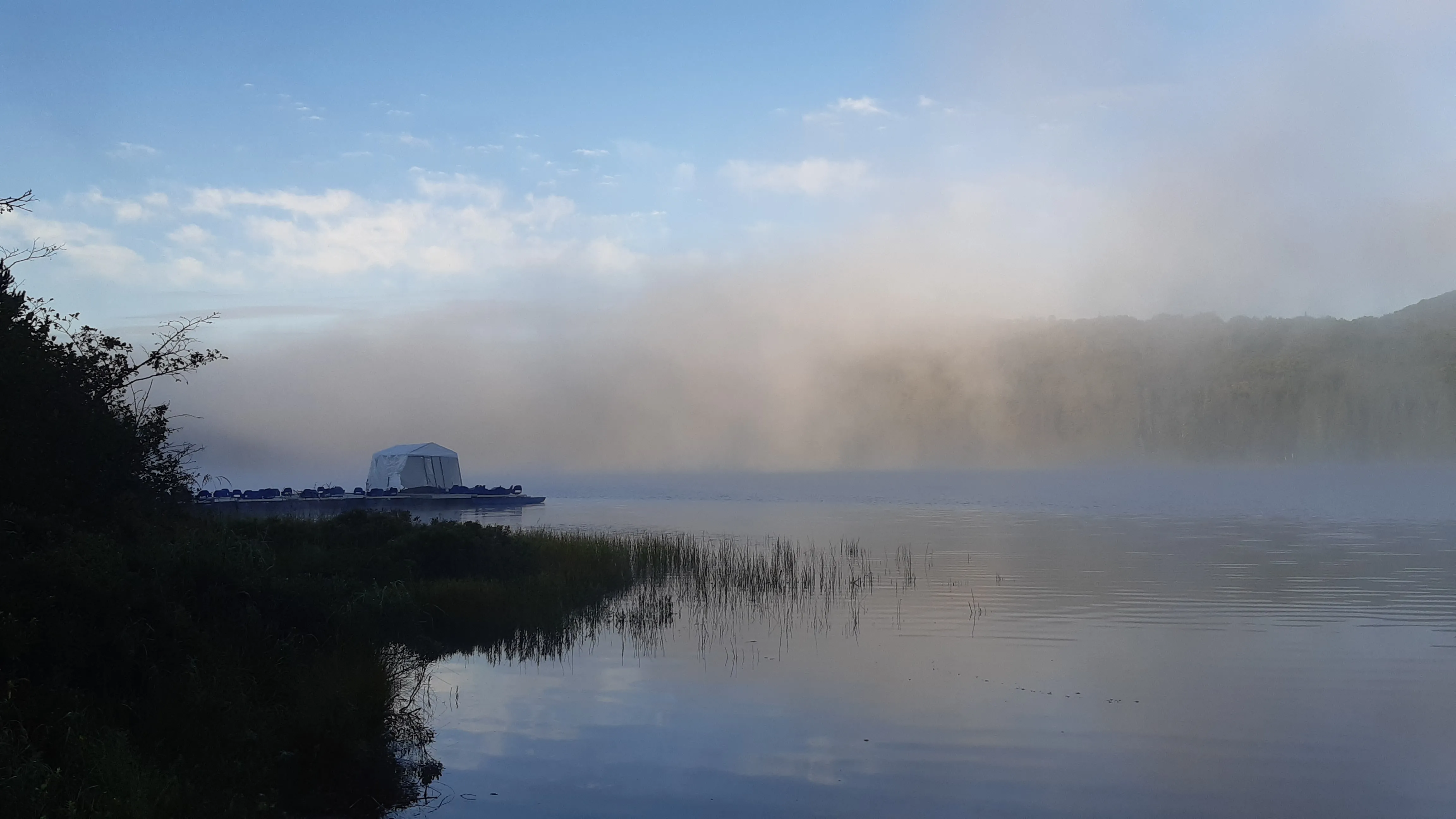 Lake covered with fog