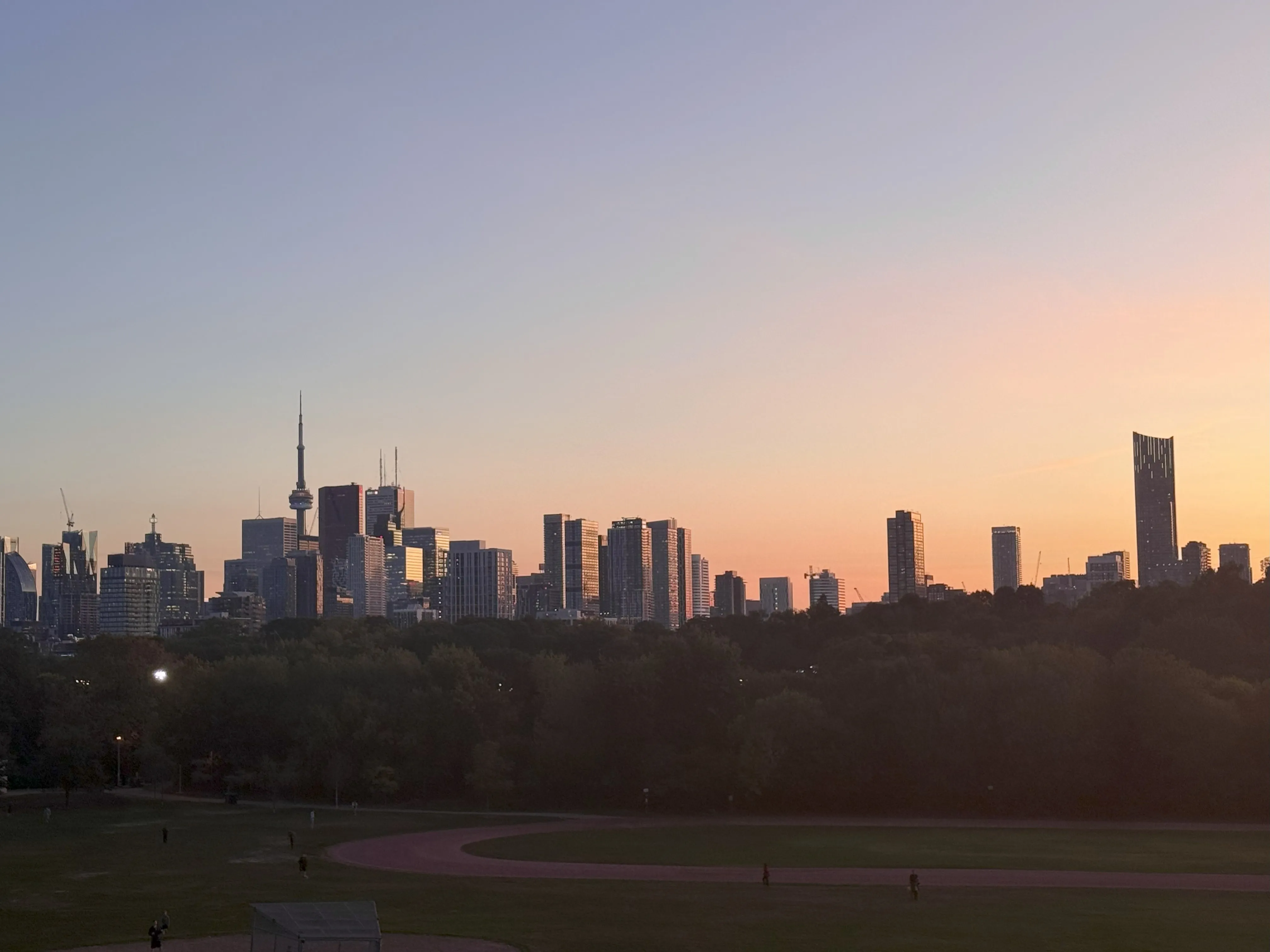 Pink sunset above Toronto city skyline