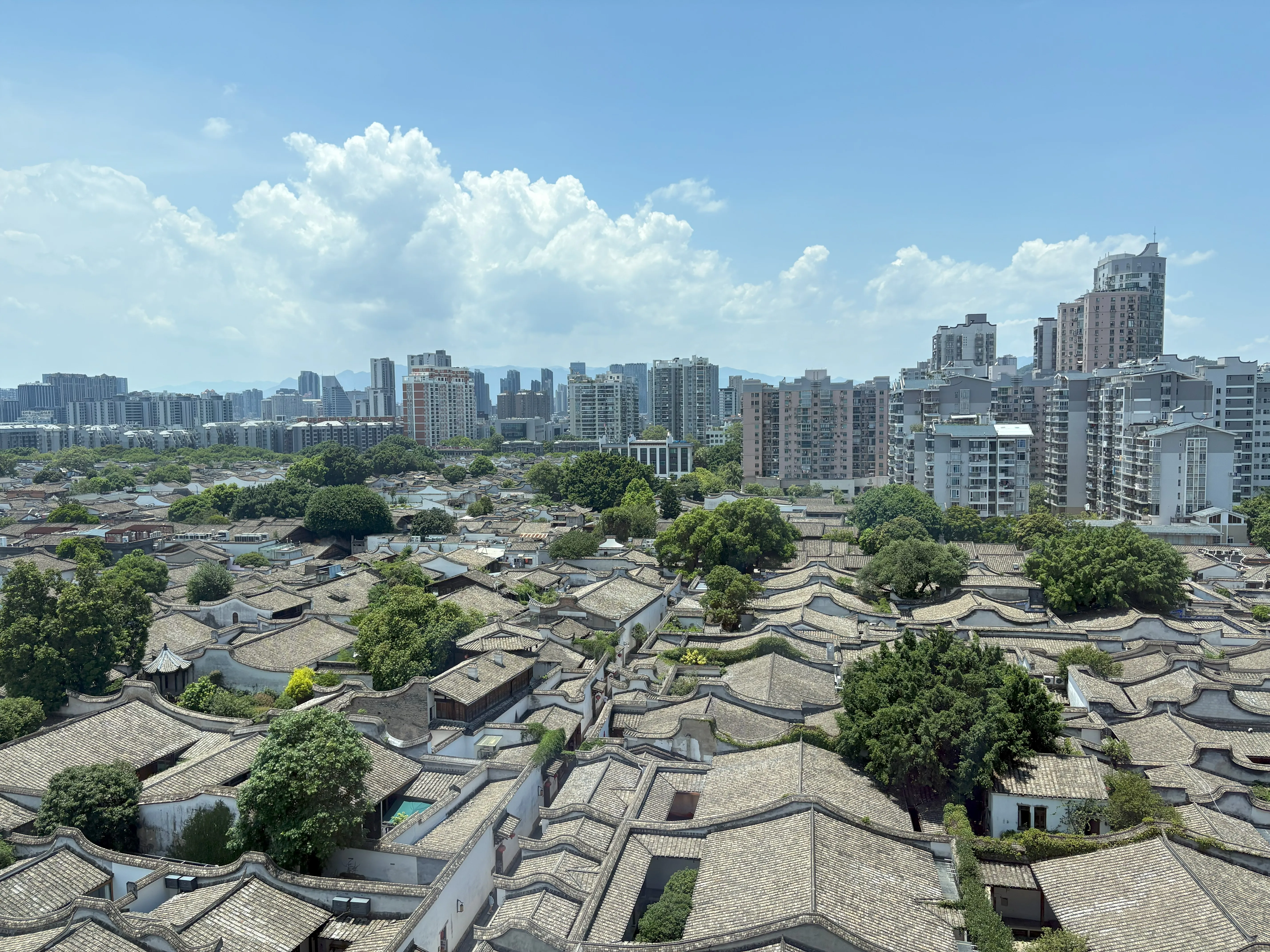 Rooftop view of historical buildings