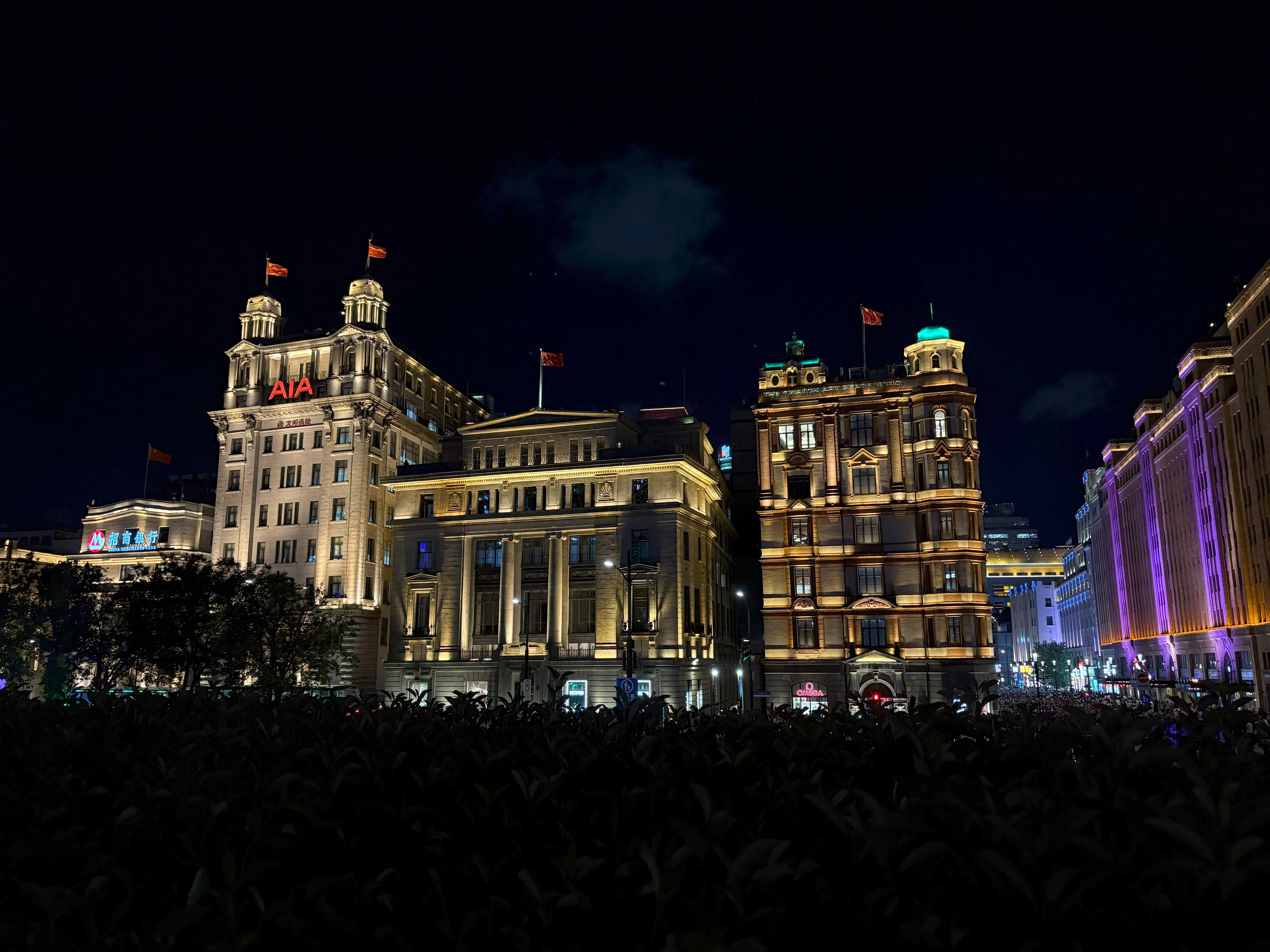 Bank buildings at night