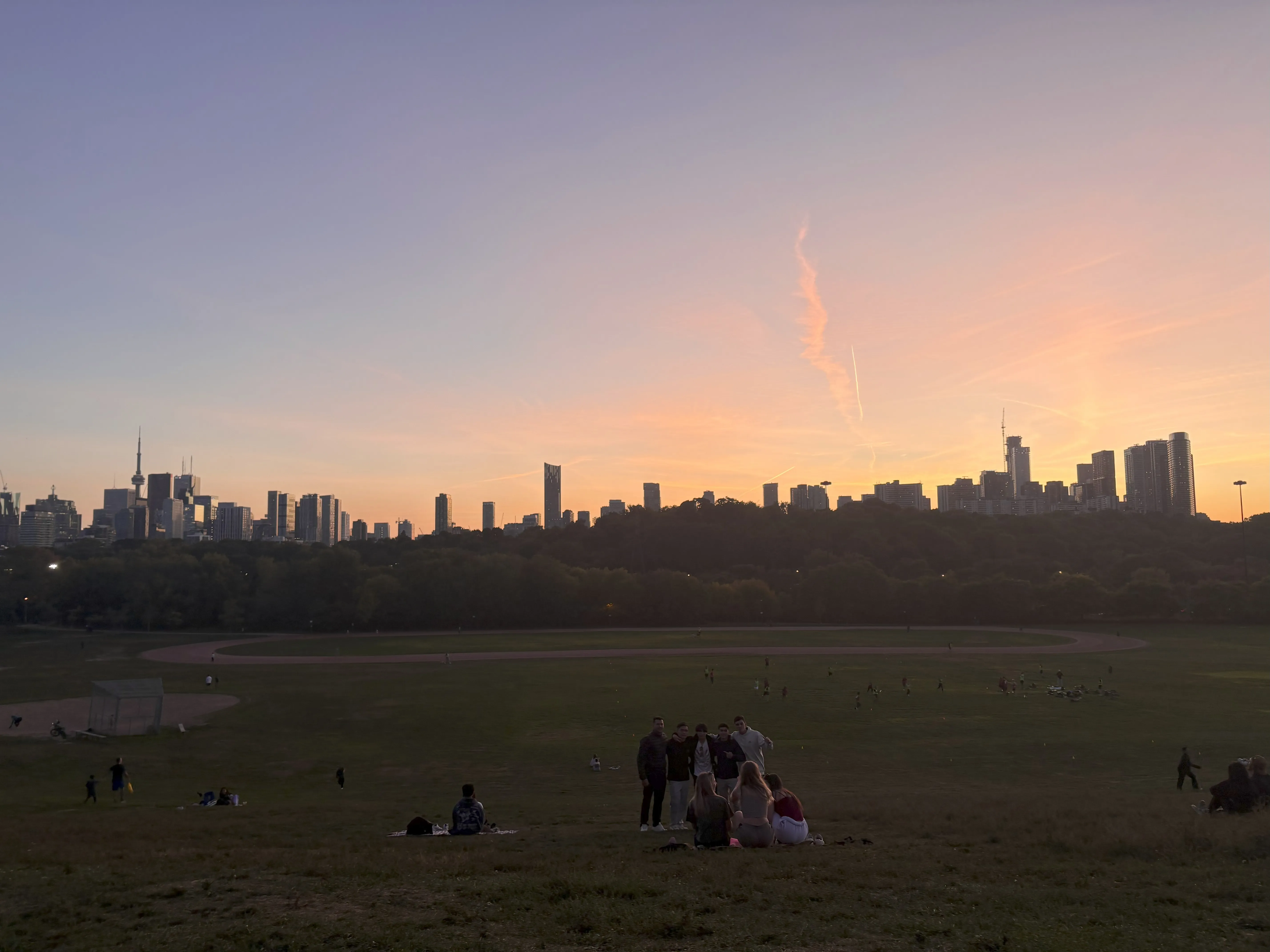 Pink sunset above Toronto city skyline